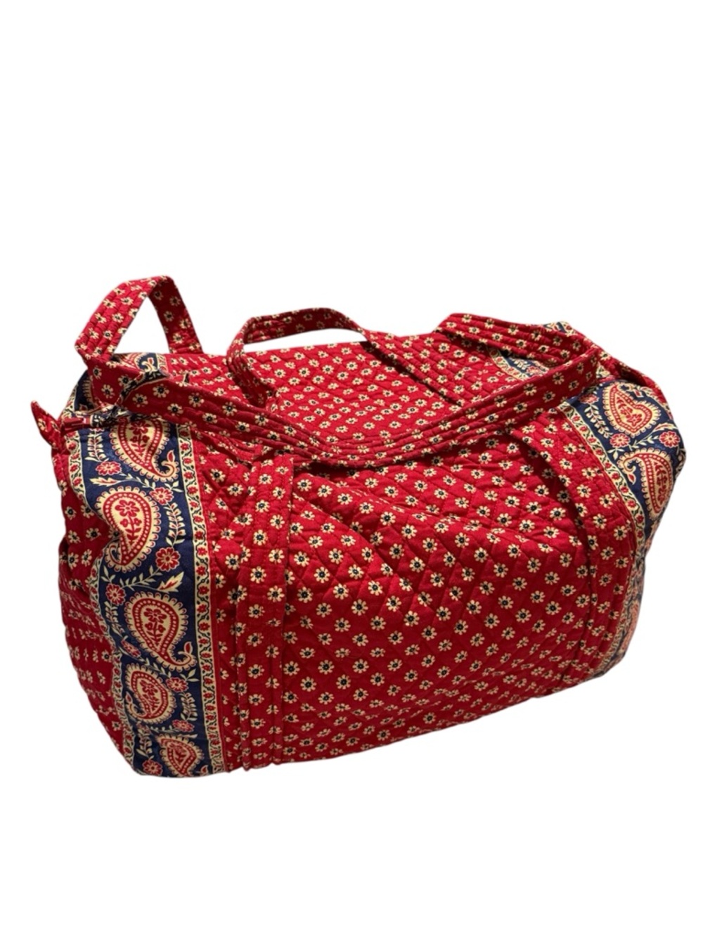 Vera Bradley Red Paisley Quilted Duffle Bag Travel Weekender Vintage Print - Picture 3 of 7